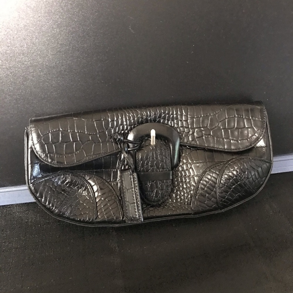 New Antonio Melani Croc Reptile Embossed Leather Clutch with signature tag.